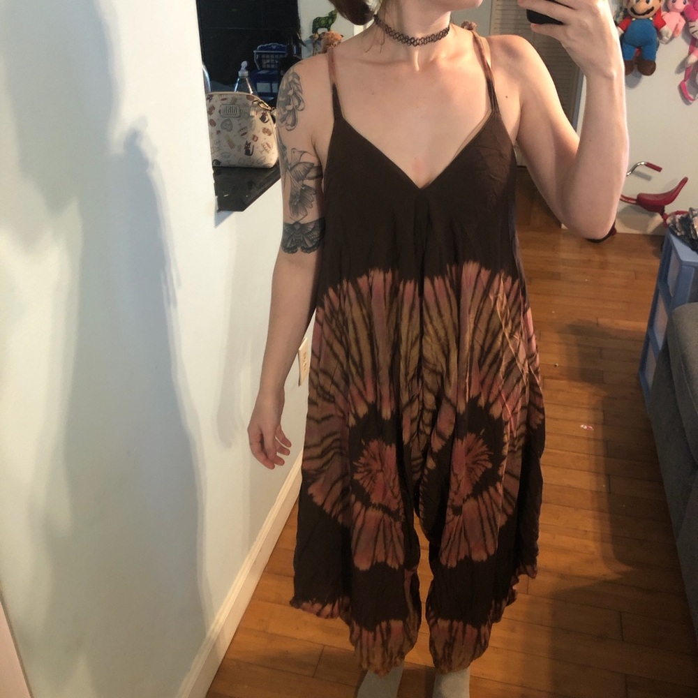 Brown tie dye festival Dungarees parachute pants/overalls
